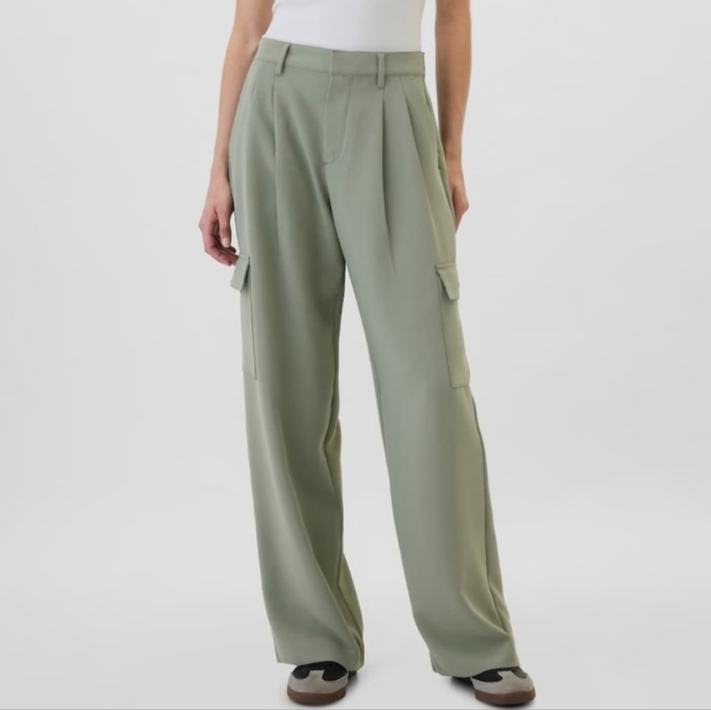 Gap High Rise Easy Wide Leg Cargo Trousers Sage Green 16 - Picture 10 of 10